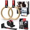 BeMaxx Anelli Ginnastica Legno con Ancoraggio da porta + Programma di Allenamento Calisthenics | Regolabili Lunghi Cinghie + Marcature: Fitness Palestra Professionale Sport Workout Gym Rings | Adulti Bambino