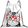 Generic Unisex Coulisse Borsa da Palestra Cute Cat Wearing Red Glasses Sacco Sportive Stampa Zainetti per Yoga All'Aperto Spiaggia 36X42Cm