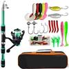 ZythrXLate Canna da Pesca Fibra di Carbonio Set di canne da pesca Kit completi con canna telescopica e mulinello spinning Ganci for esche viaggio per Pesca Mare Fiume
