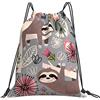 Generic Stampa Coulisse Tasche Lovable Sloths Large Sacca Sportivo Poliestere Zaino Sportivo per Piscina Yoga Viaggi 36X42Cm