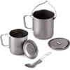 Domary Vaso da 750 Ml, Tazza per Acqua dal Design 2 in 1 con Coperchio e Manico Pieghevole, per Campeggio All'aperto, Escursionismo, Zaino in Spalla, (Pentola Ti da 750 ml, Tazza 450 e