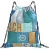 Generic con Coulisse Borsa Coulisse Ocean Beach Anchor Seabird Scape Blue Collage Sacca Sportiva Unisex Sacca Zaino Sportivo per Piscina Spiaggia Yoga 36X42Cm