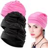 Quorumsg 3 Pezzi Cuffia Piscina Donna Elastica, Design a Pieghe Cuffia Nuoto Tessuto in Poliestere, Comodo e Traspirante Cuffie Piscina, per Dreadlocks, Trecce, Ricci e Afro(Nero, Rosa)