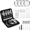 APKOL Set di stoviglie da campeggio da 20 pezzi, in acciaio inox, per 4 | persone, per picnic all'aperto, con custodia, stoviglie da viaggio e camper, lavabili, argento