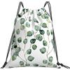 Generic Poliestere Borsa Coulisse Watercolor Green Flower Leaves Eucalyptus Round Leaves Succulent Pattern Borsa Palestra Scuola Personalizzato Zaino da Viaggio per All'Aperto Adulto Sport 36X42Cm