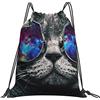 Generic Fashion Borsa Coulisse Funny Cat Wear Galaxy Color Sunglasses Sacchetto Sportivo con Coulisse Zaino da Viaggio per Yoga Piscina Uomo 36X42Cm