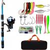 ZythrXLate Canna da Pesca Fibra di Carbonio Set di canne da pesca Kit completi con canna telescopica e mulinello spinning Ganci for esche aste viaggio per Pesca Mare Fiume