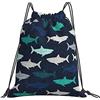 Generic Unisex Borsa Sportiva da Palestra 4 Linen Sharks On Navy Linen_1 Sacca Sportiva Palestra Poliestere Sacca Zaino Sportivo per Piscina Spiaggia Festival 36X42Cm