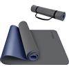 TOPLUS Tappetino da ginnastica, tappetino da yoga, imbottito e antiscivolo, per fitness, pilates e ginnastica, con tracolla (blu scuro/grigio)