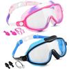 LJCM Kalttoy 2 occhialini da nuoto per bambini con tappi per le orecchie e clip per naso per bambini e adolescenti, occhiali da nuoto ad ampia vista, resistenti all'acqua, accessori da nuoto con tappi per