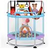 FAMPLY Trampolino Elastico per Bambini 150 cm, con Base Rotonda e due Corrimani Anteriori e Posteriori, da Interno/Esterno, 250 kg, con Sacchi, Cestino da Basket, Barra per Trazioni e Amaca, per Ragazzi