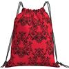 Generic Stampa Borsa Coulisse Cat Damask Red Sacca Ginnastica Leggero Zaino da Viaggio per All'Aperto Nuoto Festival 36X42Cm