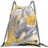 Generic Unisex Coulisse Tasche Black Gold Golden And Silver Marble Ink Abstract Painting Sacca Sportivo con Coulisse Gym Sack per Piscina Adulto Viaggi 36X42Cm
