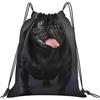 Generic Stampa Borsa Sportiva da Palestra Black Pug Dog Isolated On A Black Background Sacco Sportive Poliestere Zaino Sportivo per Uomo Donna Vacanze 36X42Cm