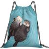 Generic Poliestere Coulisse Borsa da Palestra Cute Oteranimal Couple Lying On The River Sacca Sportiva Stampa Zainetti per Piscina Yoga Spiaggia 36X42Cm