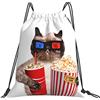 Generic Fashion Coulisse Borsa da Palestra Cat Watching A Movie Sacca Sportiva Palestra Personalizzato Sacca Zaino Sportivo per Adulto Piscina Sport 36X42Cm