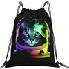 Generic Fashion Coulisse Tasche Cat Wearing A Space cap Sacca Sportiva Personalizzato Zainetti per Spiaggia Yoga Viaggi 36X42Cm