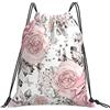 Generic Unisex Borsa Sportiva da Palestra Pink Flowers Leaves Watercolor Flower Roses Sacca Sportiva Palestra con Coulisse Gym Sack per Uomo Yoga Festival 36X42Cm