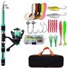 ZythrXLate Canna da Pesca Fibra di Carbonio Set di canne da pesca Kit completi con canna telescopica e mulinello spinning Ganci for esche aste viaggio per Pesca Mare Fiume