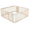 COSTWAY Box Bambini in Legno 160x160cm, Recinto Gioco con Montessori Busy Board, Pannello Sensoriale e Blocco di Sicurezza, Ampia Area Giochi