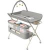 Belfoyer Fasciatoio Neonato Pieghevole con Giostrina & Doppio Ripiano - Fasciatoio Portatile Altezza Regolabile, Richiudibile con Ruote Bloccabili & Design Ergonomico (75×68×83-91 cm,Grigio)
