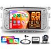 Hodozzy 【4+64G】Hodozzy Carplay Autoradio per Ford Focus II Galaxy II Mondeo S-Max C-Max con USB USB-C, 7 Pollici Autoradio Bluetooth con Android Auto/32 EQ/FM/RDS/SWC+Retromarcia Telecamera,Argent