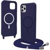Bigcousin Magnetica Cover con Cordino per iPhone 13 Pro Max 6.7 Zoll,[Compatibile con MagSafe], Cover in Silicone, Regolabile Cordino da Collo Nylon Catena Collana Tracolla,Blu