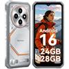 Blackview Rugged Smartphone Android 16, Ultra Sottile 10.7 mm, 24(8+16) GB+128GB/2TB Telefono Indistruttibile, Gemini AI, Display 6,56 HD+, IP69K Impermeabile, 16MP+13MP, 4G/NFC/OTG/3 Anni Garanzia