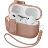 R-fun Custodia per Airpods Pro 2, in silicone liquido, con meccanismo automatico pop-up, resistente agli urti, morbida, con cinturino e kit di pulizia, illuminazione LED frontale, A-tè al latte