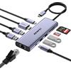 BENFEI Hub USB-C 10-in-1 con docking station, HDMI 4K a 60 Hz, Gigabit Ethernet, PD da 100 W, trasferimento dati USB-C a 5 Gbps, 4 porte USB-A 3.0, lettore di schede SD/TF da 170 MB/s