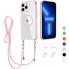 MBSLFY Cover per iPhone 13 Pro Max con Cordino, MagSafe Trasparente Custodia con Laccio Tracolla Cellulare Girocollo Collana Protettiva per iPhone 13 Pro Max, Rosa