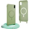YFSYLL Magnetica Cover per iPhone XS Max con Cordino,Compatibile con MagSafe,Silicone Case con Regolabile Cordino da Collo Nylon Catena Collana Tracolla - Verde Matcha