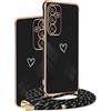 HomiTunky Custodia con Collana per Oppo A57 4G/Oppo A57s, Cover Donna Cuore amore con Cordino, Case con Laccio Tracolla Elettrolitico TPU Cover con Collana per Oppo A57 4G/Oppo A57s,Nero
