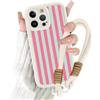 Paovkoi Cover per iPhone 15 Pro con Cordino, Aesthetic estate Stripes Striped Righe Disegni Custodia con Tracolla Laccio Collana, Rosa Silicone Bumper Protettiva Custodie per iPhone 15 Pro 6,1'' - 02