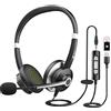 Earbay Cuffie USB con Microfono per Computer, Cuffie da Ufficio con Mute per PC, Adattatore Jack da 3.5 mm Tipo C con Cancellazione del Rumore del Microfono per Telefono, Teleconfe, Ms Teams, Skype, Zoom