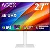 Z Z-Edge Z-Edge AGEX Monitor 27 pollici 4K UHD IPS (3840 x 2160), luminosità 400 cd/m², 100% sRGB, FreeSync, DP e HDMI, Altezza e Inclinazione Regolabili, Girevole e Pivotante, Bianco