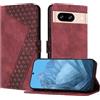 YIRRANZD Custodia per Google Pixel 8, Cover a Libro in Pelle PU con Slot Cart e Silicone TPU Bumper, Flip Caso Portafoglio Cover per Google 8 (Rosso)