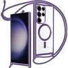 Oelrstfe Cover Trasparente con Cordino per Samsung Galaxy S23 Ultra con Magnetico, Custodia Sottile Morbido Silicone con Laccio Collana Tracolla Regolabile Antiurto Case con Collana - Viola