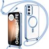 Oelrstfe Cover Trasparente con Cordino per Samsung Galaxy S23 FE 5G con Magnetico, Custodia Sottile Morbido Silicone con Laccio Collana Tracolla Regolabile Antiurto Case con Collana - Azzurro/Blu