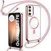 Oelrstfe Cover Trasparente con Cordino per Samsung Galaxy S23 FE 5G con Magnetico, Custodia Sottile Morbido Silicone con Laccio Collana Tracolla Regolabile Antiurto Case con Collana - Rose-Gold