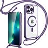 Oelrstfe Cover Trasparente con Cordino per iPhone 13 Pro con Magnetico, Custodia Sottile Morbido Silicone con Laccio Collana Tracolla Regolabile Antiurto Case con Collana per iPhone 13 Pro - Viola