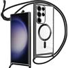Oelrstfe Cover Trasparente con Cordino per Samsung Galaxy S23 Ultra con Magnetico, Custodia Sottile Morbido Silicone con Laccio Collana Tracolla Regolabile Antiurto Case con Collana - Nero