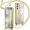 Oelrstfe Cover Trasparente con Cordino per Samsung Galaxy S24 Plus con Magnetico, Custodia Sottile Morbido Silicone con Laccio Collana Tracolla Regolabile Antiurto Case con Collana - Oro