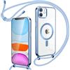Oelrstfe Cover Trasparente con Cordino per 𝐢𝐏𝐡𝐨𝐧𝐞 𝟏𝟏 con Magnetico, Custodia Sottile Morbido Silicone con Laccio Collana Tracolla Regolabile Antiurto Case con Collana per iPhone 11 - Blu