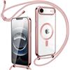 Oelrstfe Cover Magnetica Trasparente con Cordino per iPhone 17 Air con Magnetico,Custodia Sottile con Laccio Collana Tracolla Regolabile Antiurto Case con Collana per iPhone Air-Rose Gold