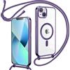 Oelrstfe Cover Trasparente con Cordino per 𝐢𝐏𝐡𝐨𝐧𝐞 𝟏𝟑 con Magnetico, Custodia Sottile Morbido Silicone con Laccio Collana Tracolla Regolabile Antiurto Case con Collana per iPhone 13 - Viola