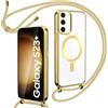 Oelrstfe Cover Trasparente con Cordino per Samsung Galaxy S23 Plus 5G con Magnetico, Custodia Sottile Morbido Silicone con Laccio Collana Tracolla Regolabile Antiurto Case con Collana - Oro