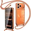 Oelrstfe Cover Magnetica Trasparente con Cordino per iPhone 17 Pro Max con Magnetico,Custodia Sottile con Laccio Collana Tracolla Regolabile Antiurto Case con Collana per iPhone 17 Pro Max-Arancione