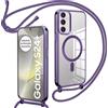 Oelrstfe Cover Trasparente con Cordino per Samsung Galaxy S24 Plus con Magnetico, Custodia Sottile Morbido Silicone con Laccio Collana Tracolla Regolabile Antiurto Case con Collana - Viola