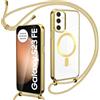 Oelrstfe Cover Trasparente con Cordino per Samsung Galaxy S23 FE 5G con Magnetico, Custodia Sottile Morbido Silicone con Laccio Collana Tracolla Regolabile Antiurto Case con Collana - Oro